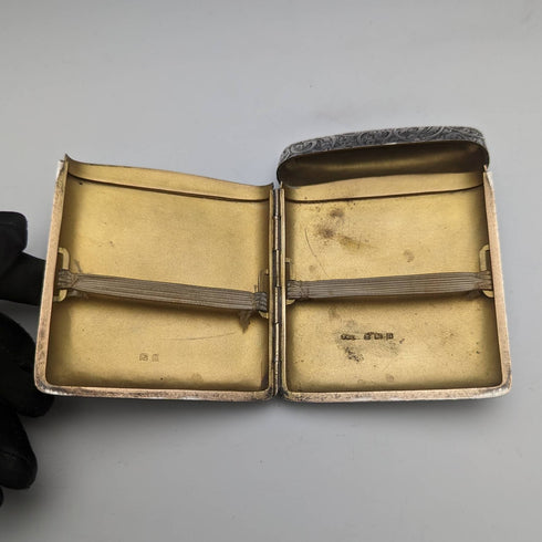 1912 British Antique Sterling Silver Double Hinge Cigarette Case 78g Smith and Bartlam